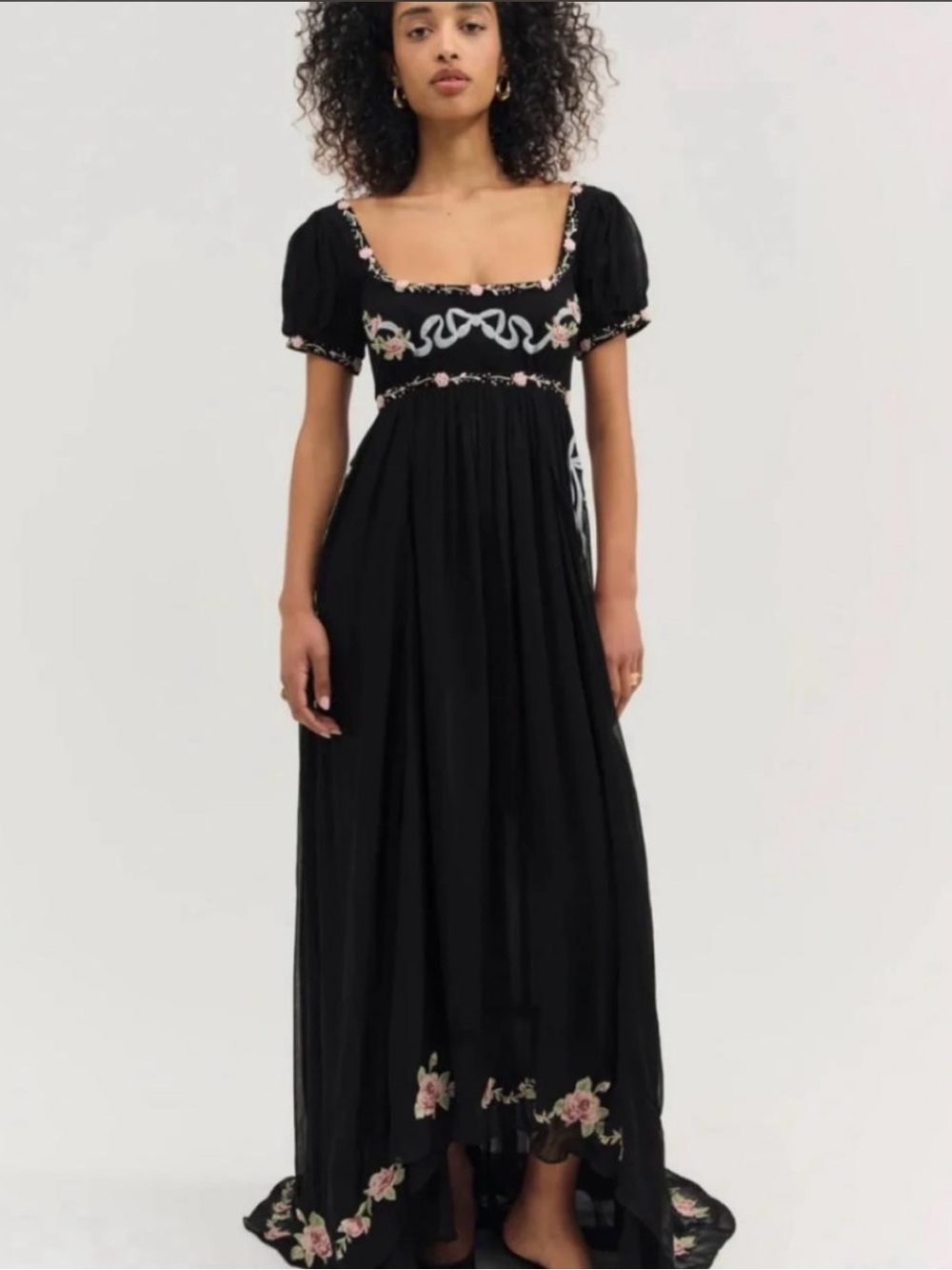 For Love and Lemons Rosemarie Embroidered Floral and Hand Beaded Maxi Dress